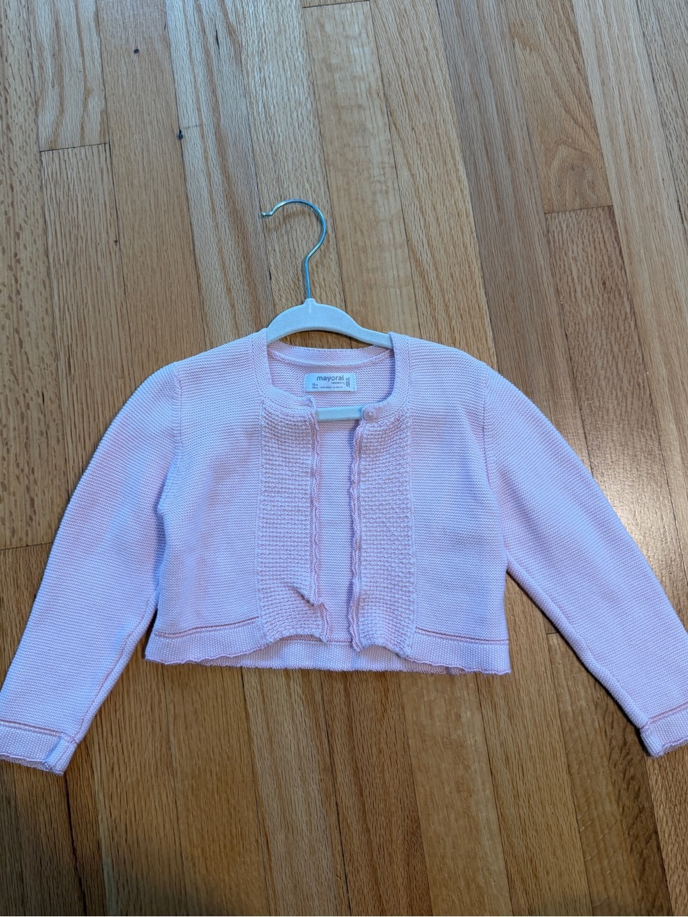 Mayoral Light Pink Cropped Knit Cardigan